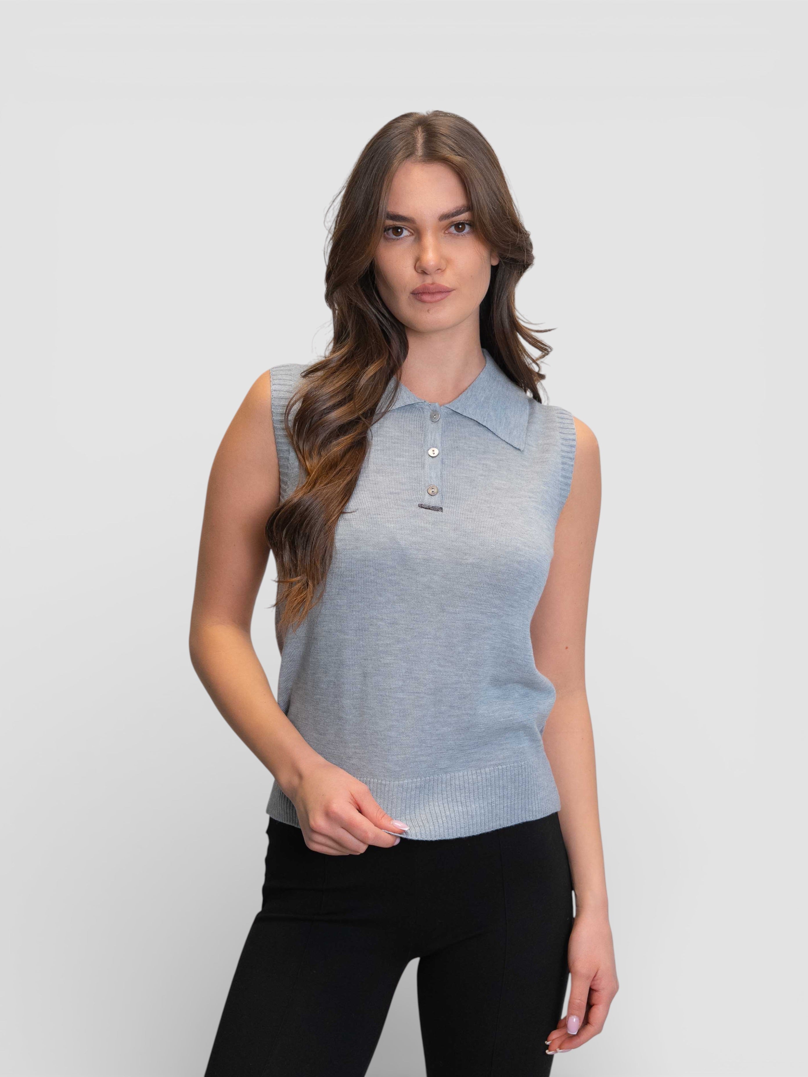 Плетен топ тип „Поло“ без ръкави