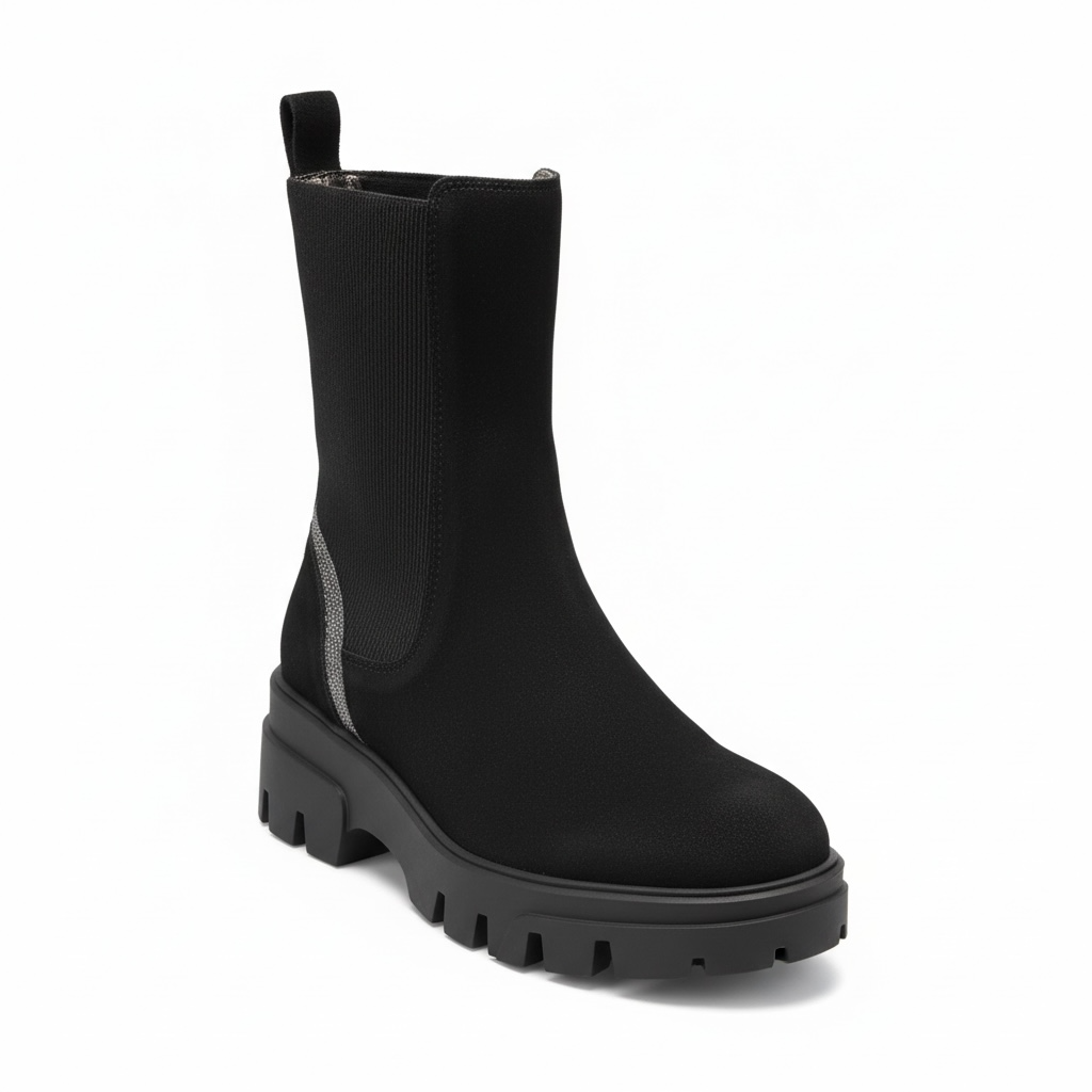 Кожени боти с масивна подметка и еластични детайли